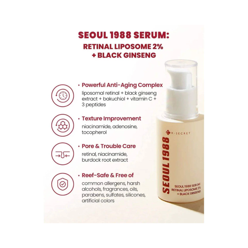 K-secret Seoul 1988 Serum: Retinal Liposome 2% + Black Ginseng, 50ml
