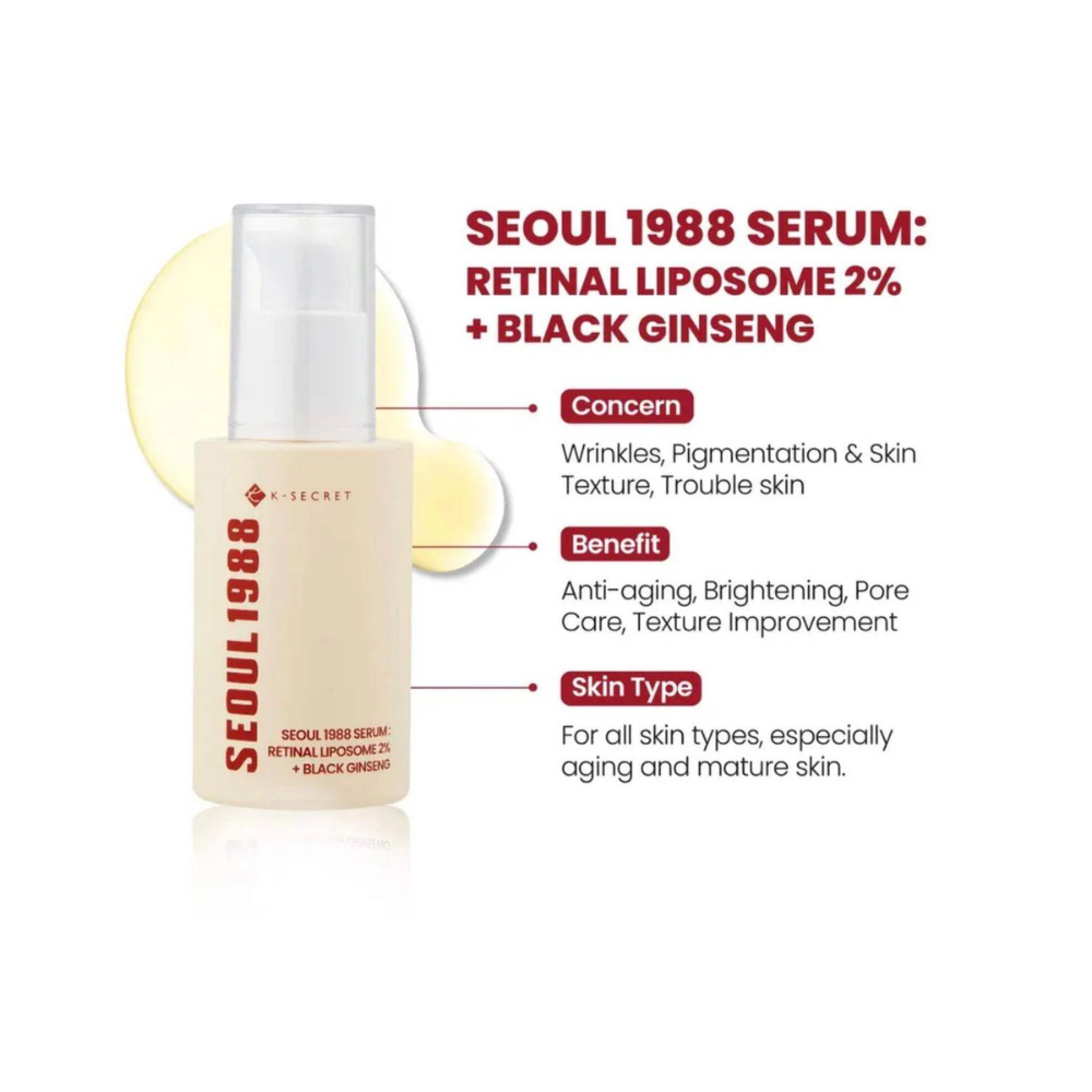 K-secret Seoul 1988 Serum: Retinal Liposome 2% + Black Ginseng, 50ml